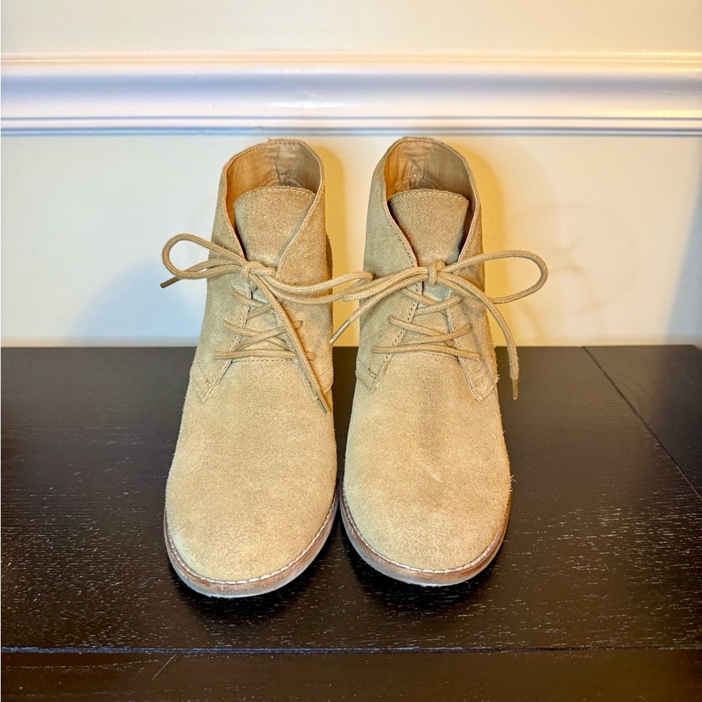 Women's Tan Wedge Ankle Boots - Picture 2 of 7
